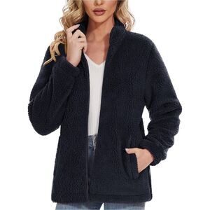 NEW Black Sherpa Jacket Zip Up Fleece Jacket Fuzzy M